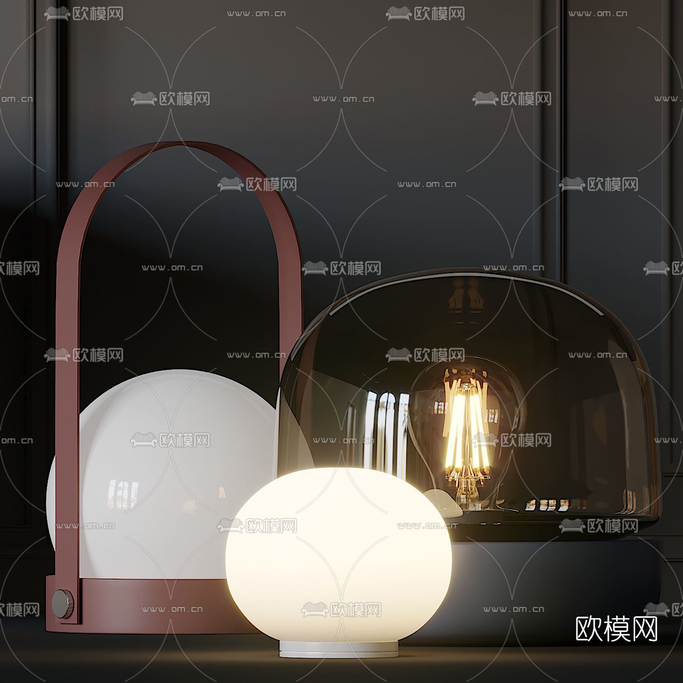现代创意圆球台灯3d模型