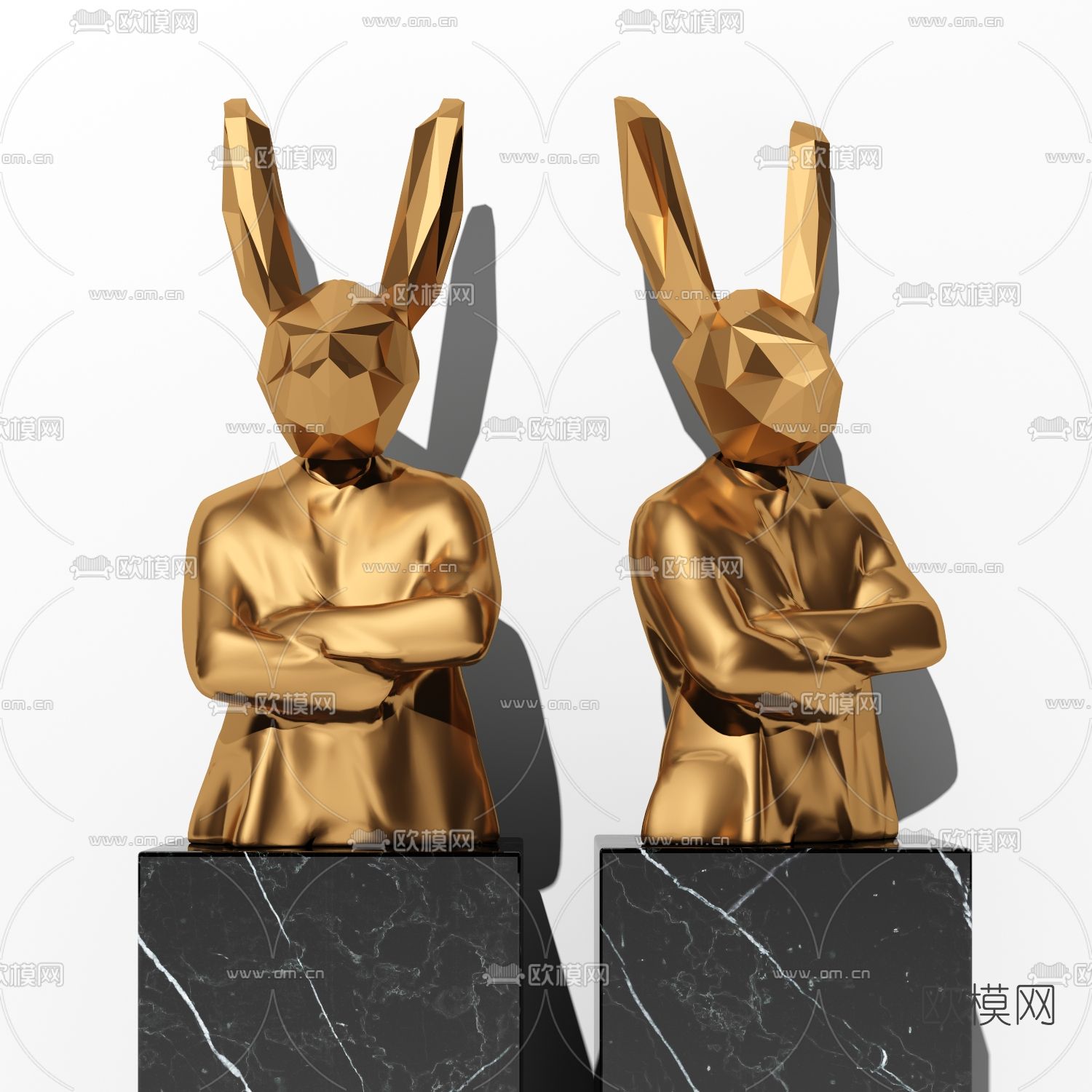 现代轻奢几何兔子人雕塑3d模型下载