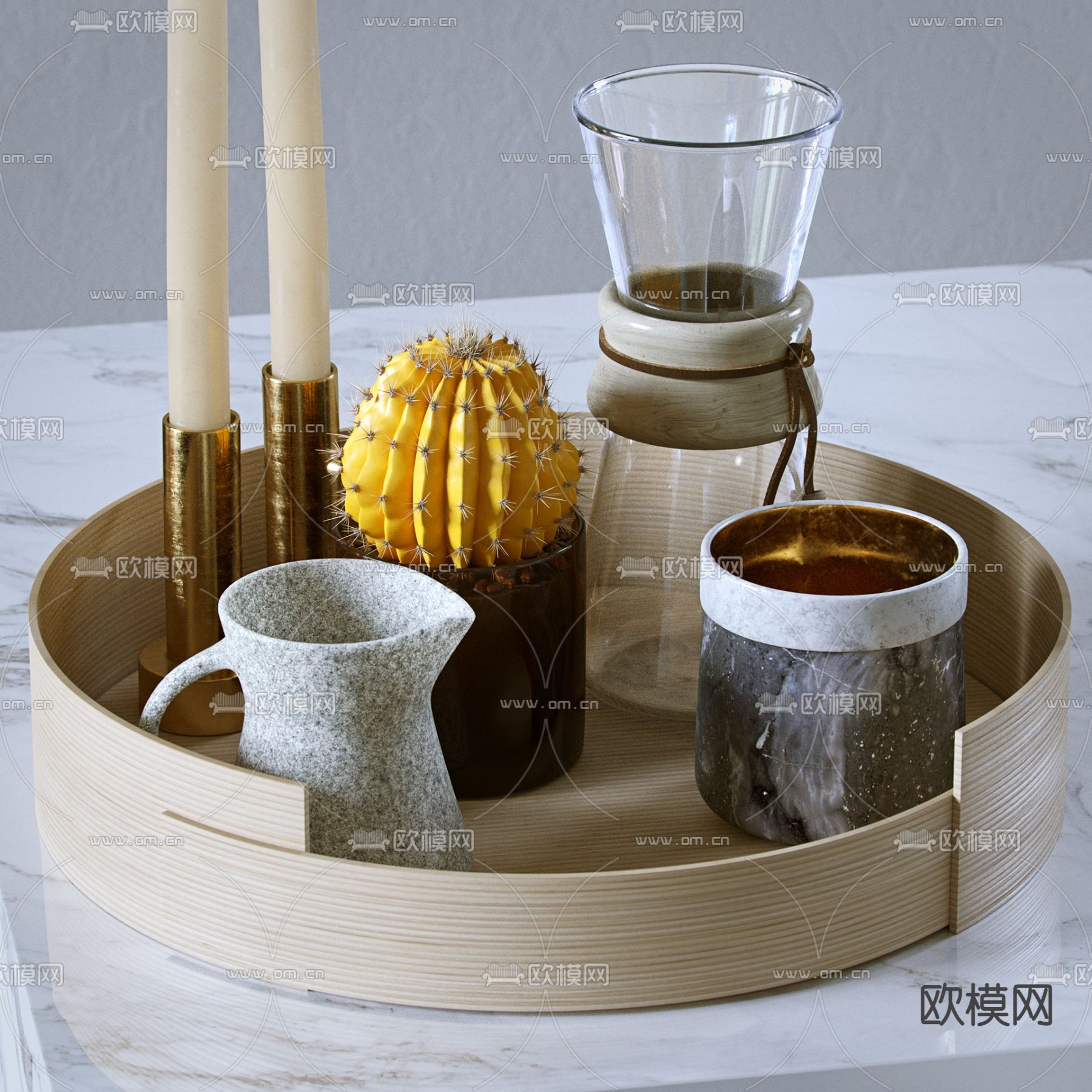 Cor 现代仙人掌茶具饰品摆件3d模型下载
