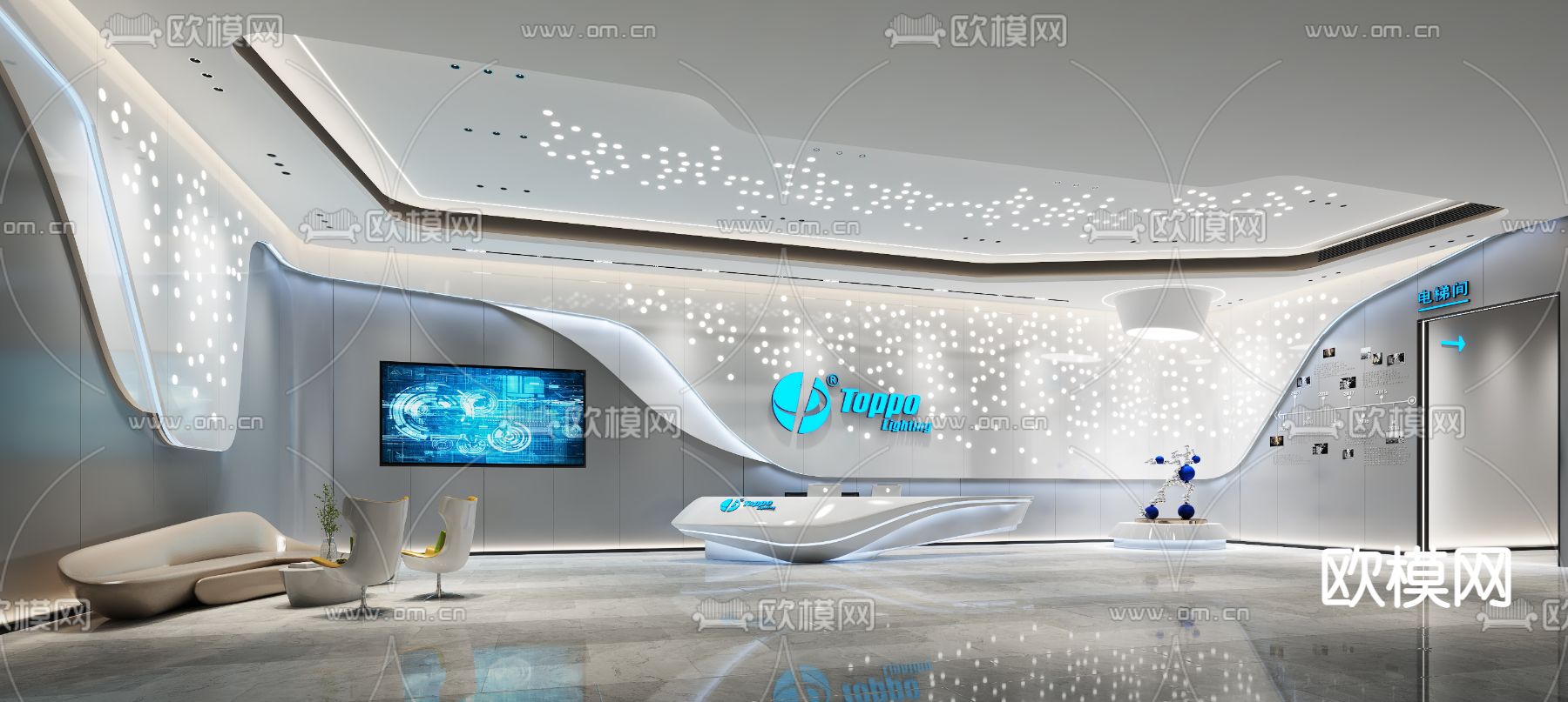 现代办公接待大厅3d模型下载