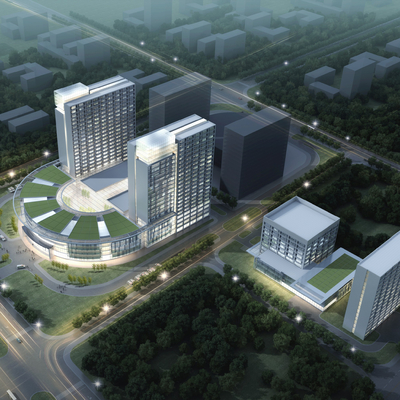  现代医院鸟瞰su模型 