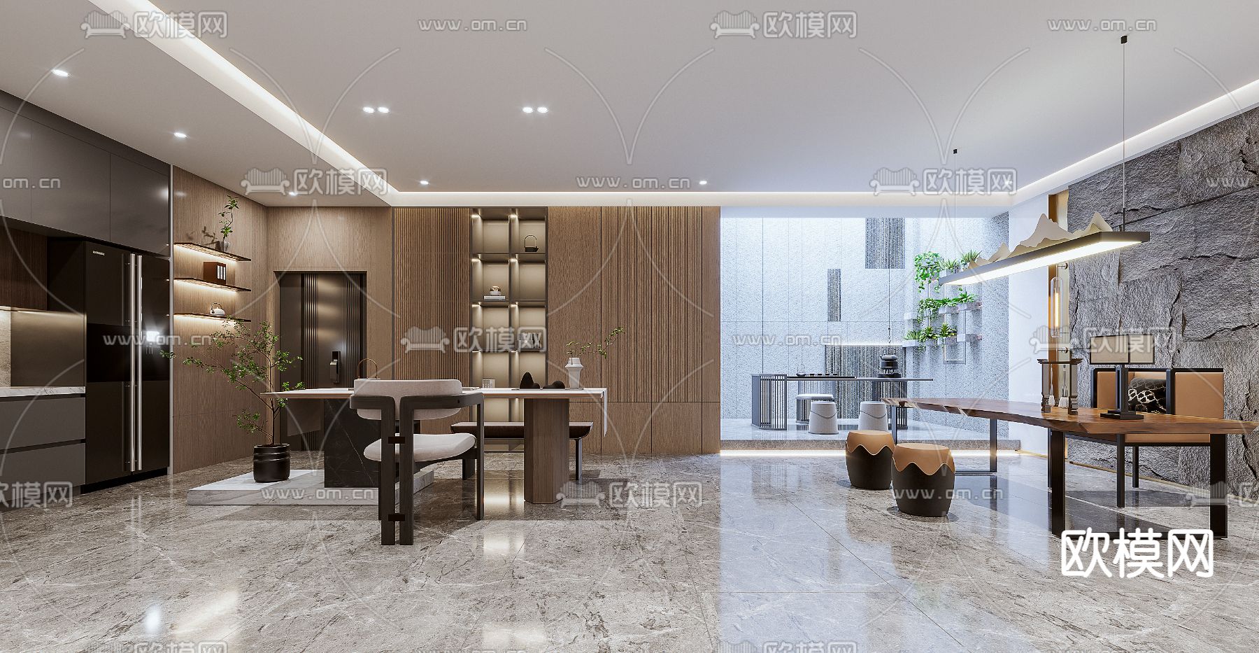 现代地下室茶室3d模型下载（渲染图1）