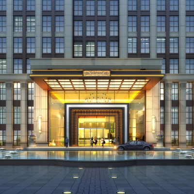 星级酒店大门入口外观3d模型