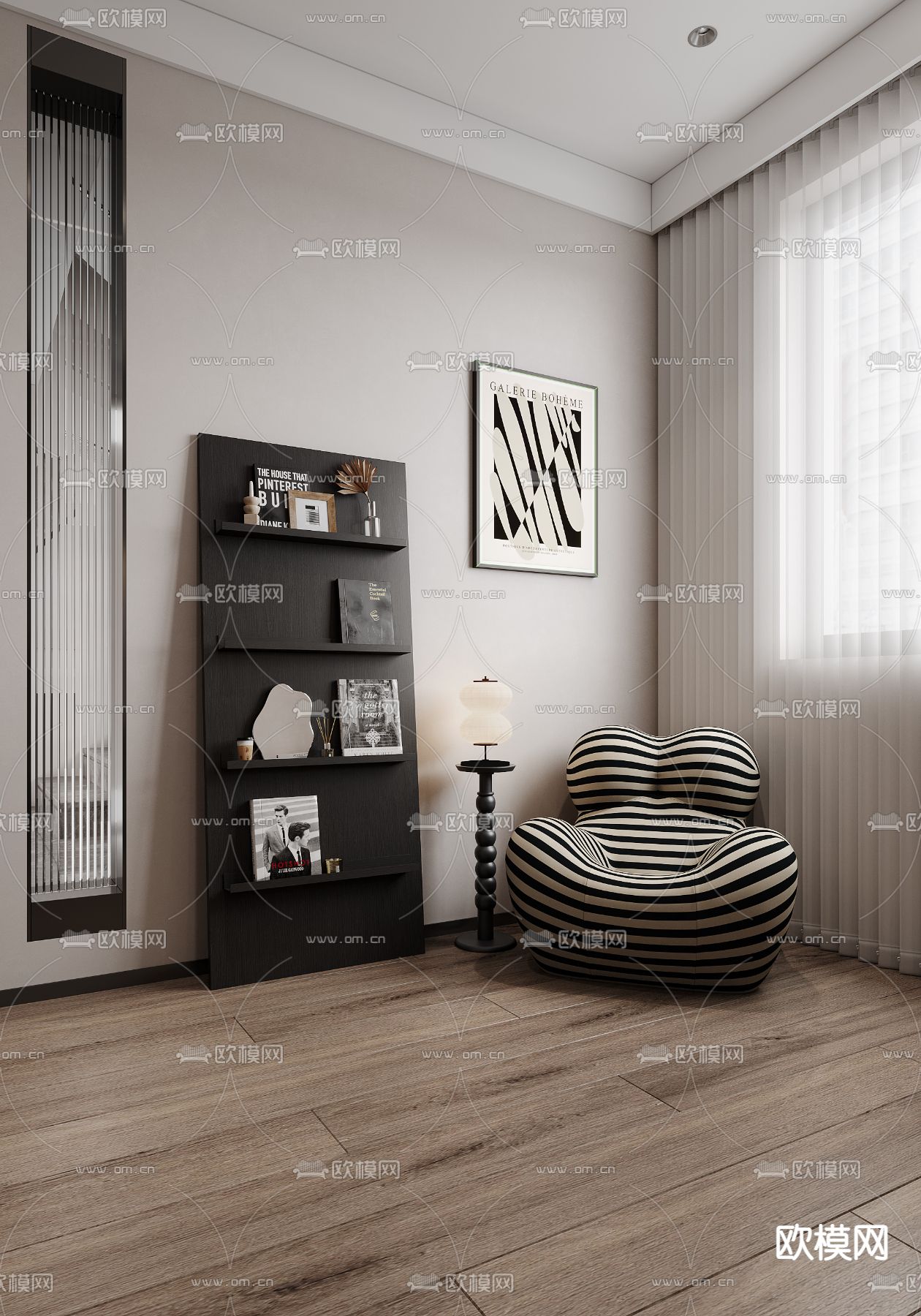 现代高级灰书房3d模型下载（渲染图2）