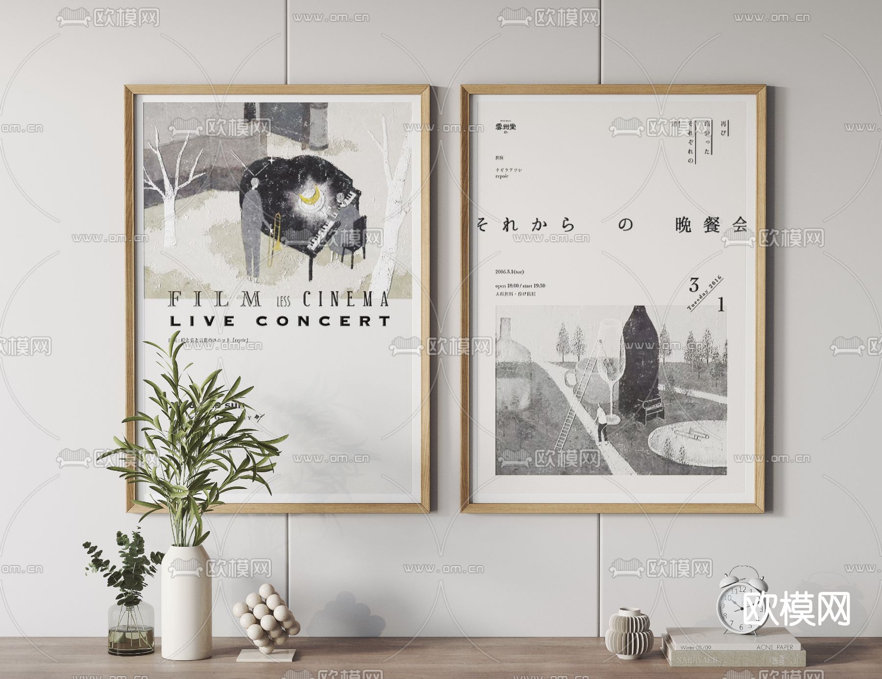 北欧黑白装饰画3d模型下载