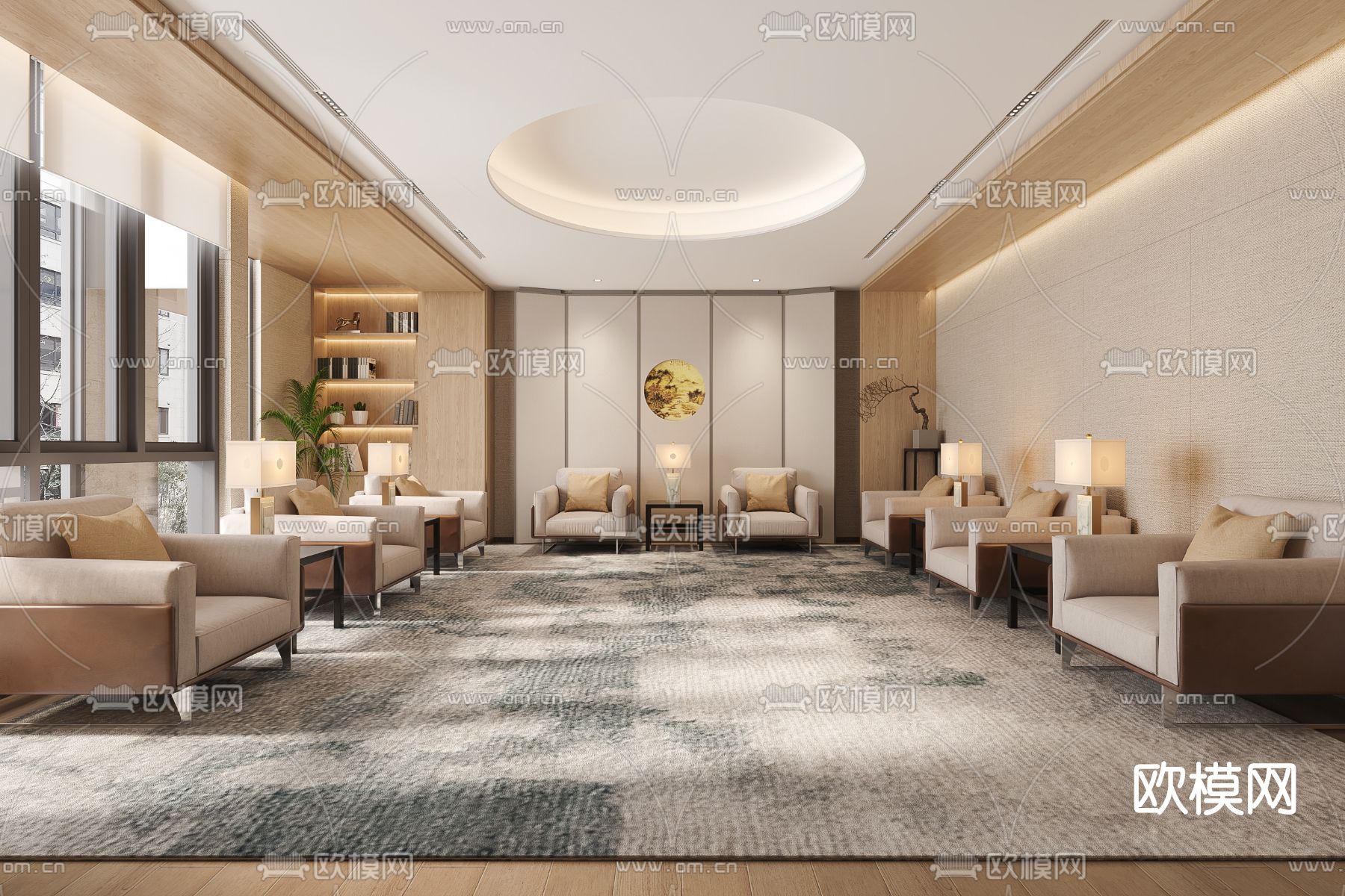 新中式贵宾室会客室3d模型下载_ID11938089_3dmax免费模型-欧模网