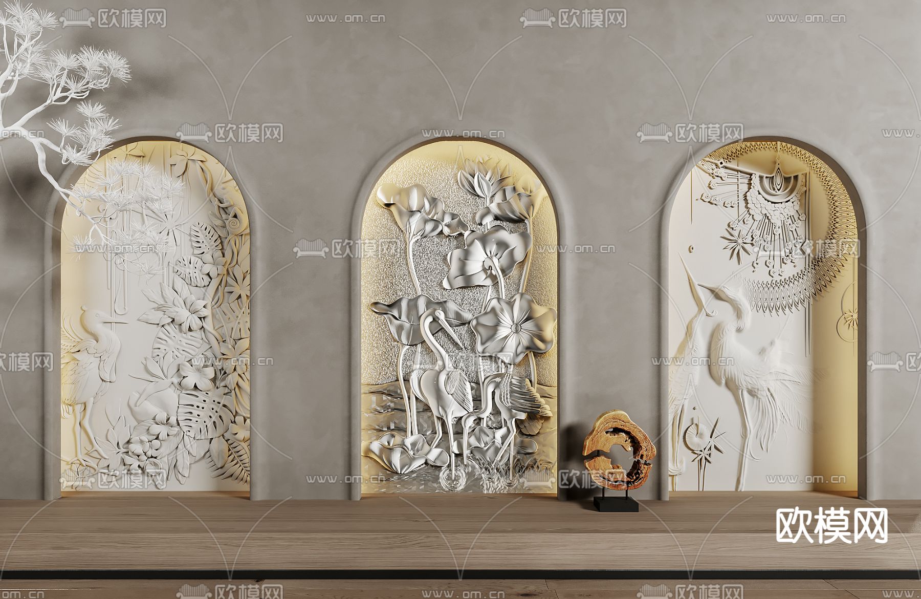 中式花鸟浮雕su模型