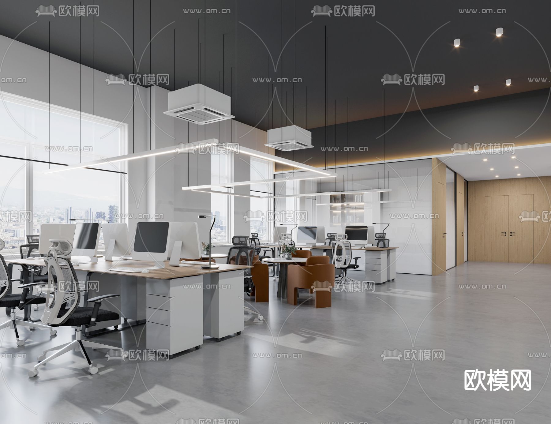 现代敞开式办公区3d模型