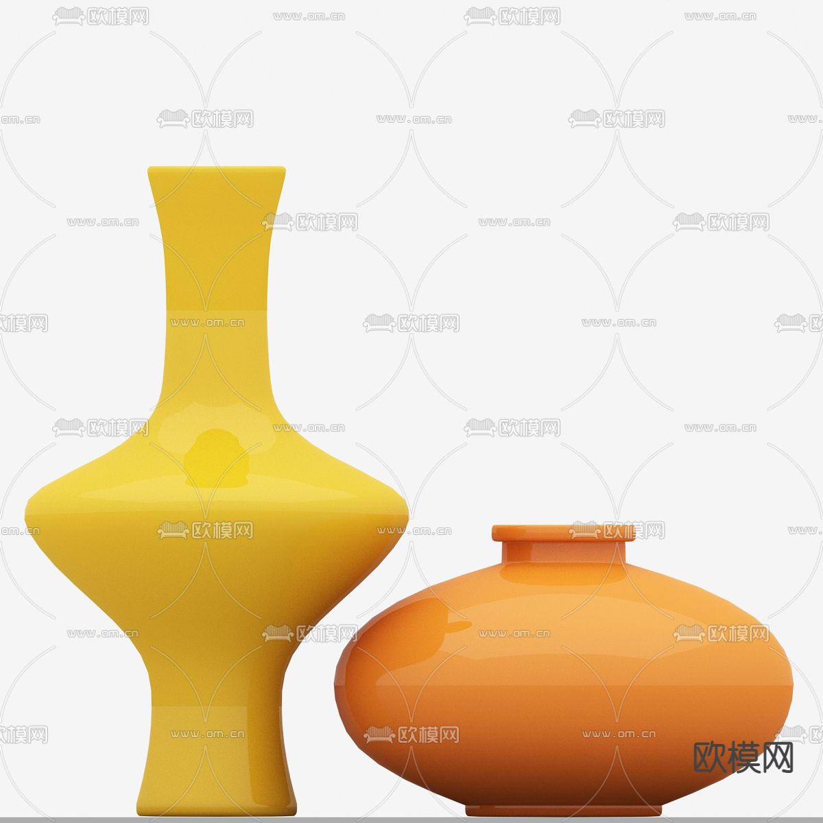 现代简约彩釉陶瓷花盆免费3d模型下载