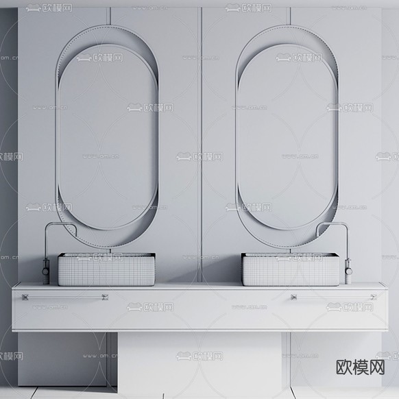 现代轻奢双盆洗手台3d模型下载(渲染图3)