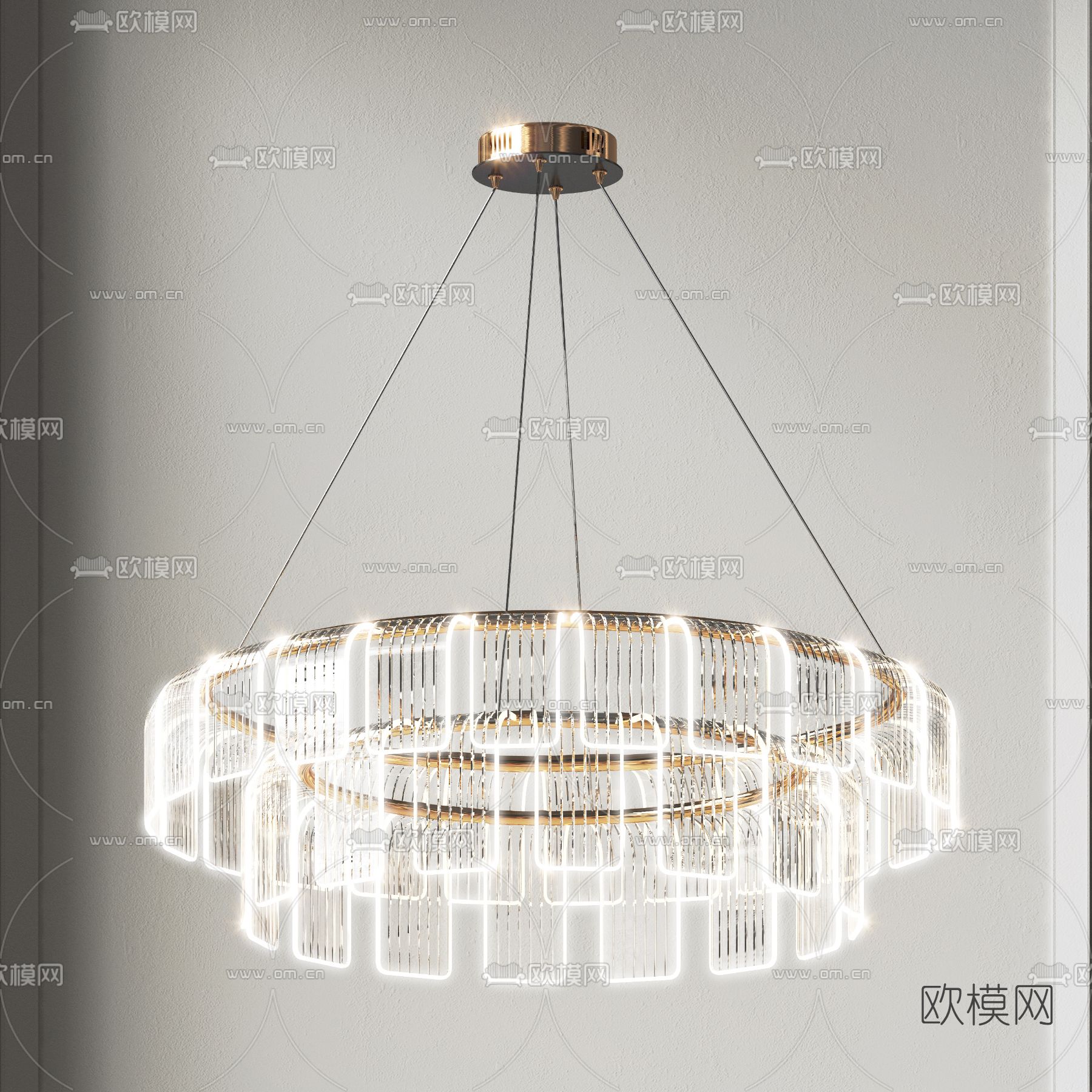 现代双层环形水晶片吊灯3d模型下载