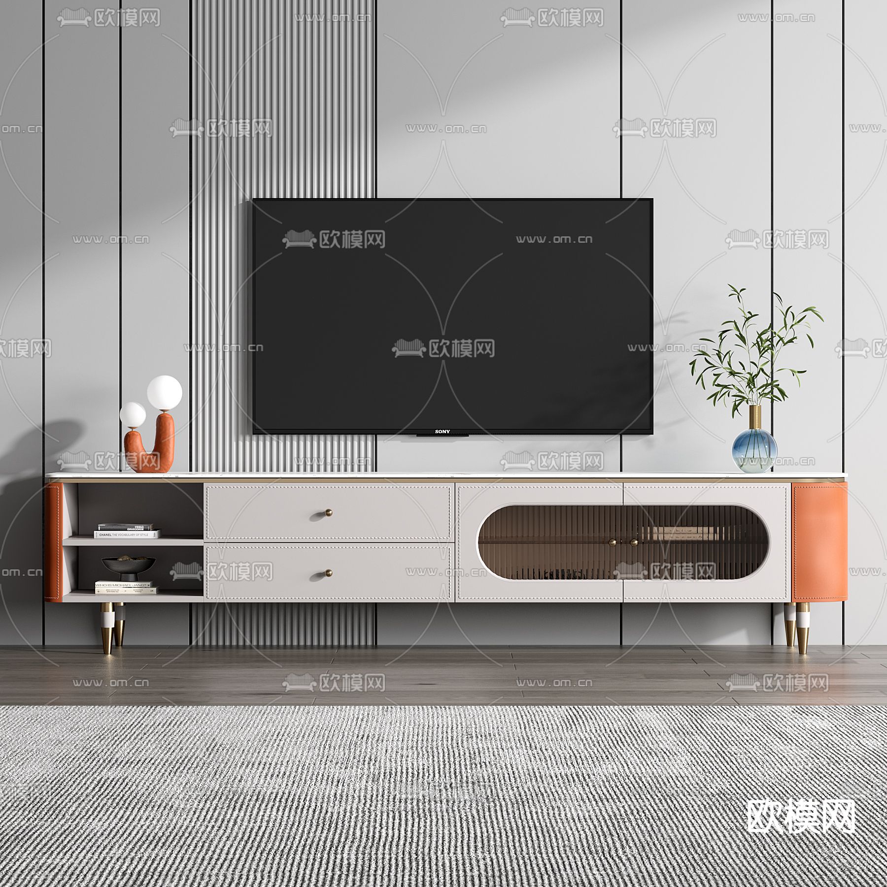 现代轻奢电视柜3d模型下载