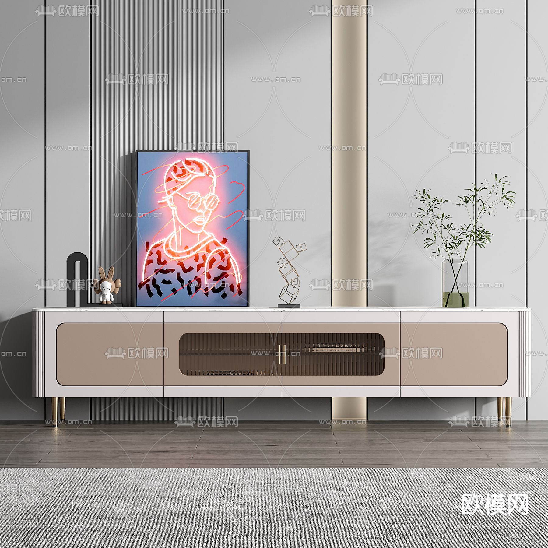 现代轻奢烤漆电视柜3d模型下载