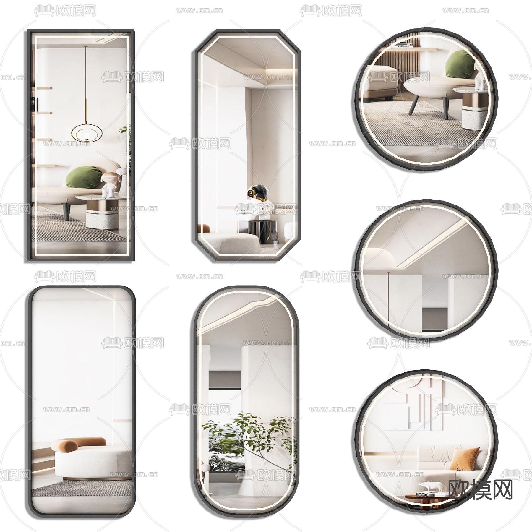 现代全身镜穿衣镜化妆镜3d模型下载
