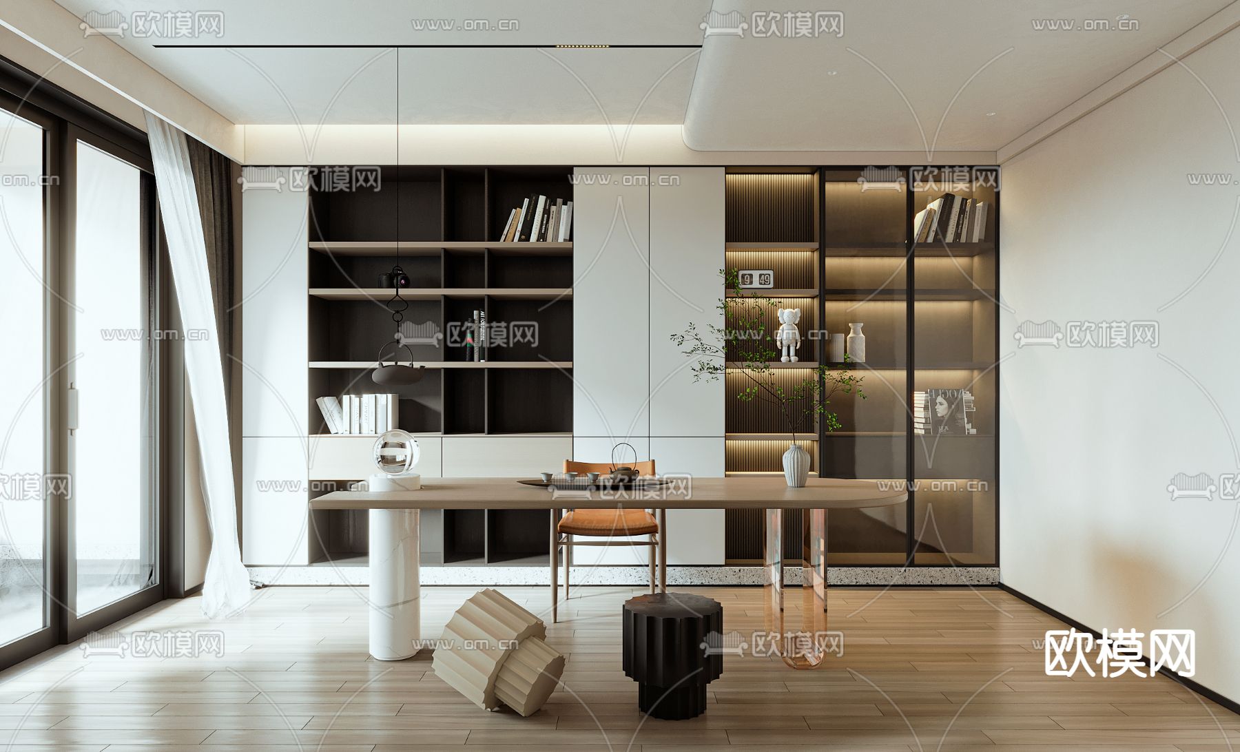 现代书房3d模型下载