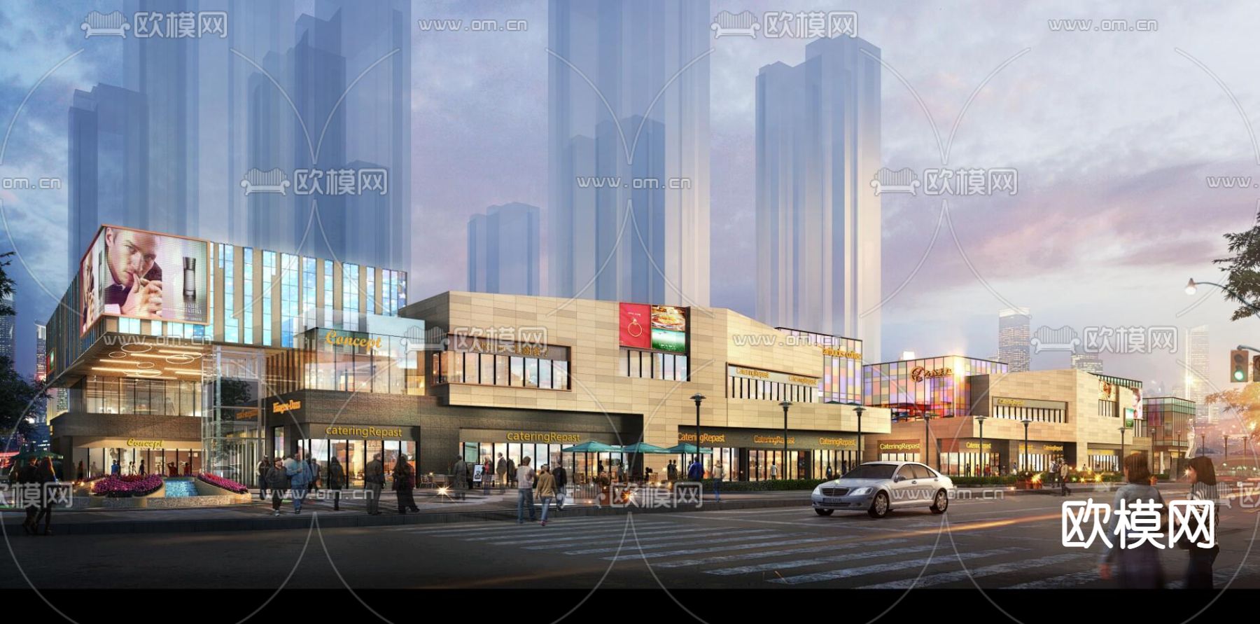 现代商业街su模型下载（渲染图1）