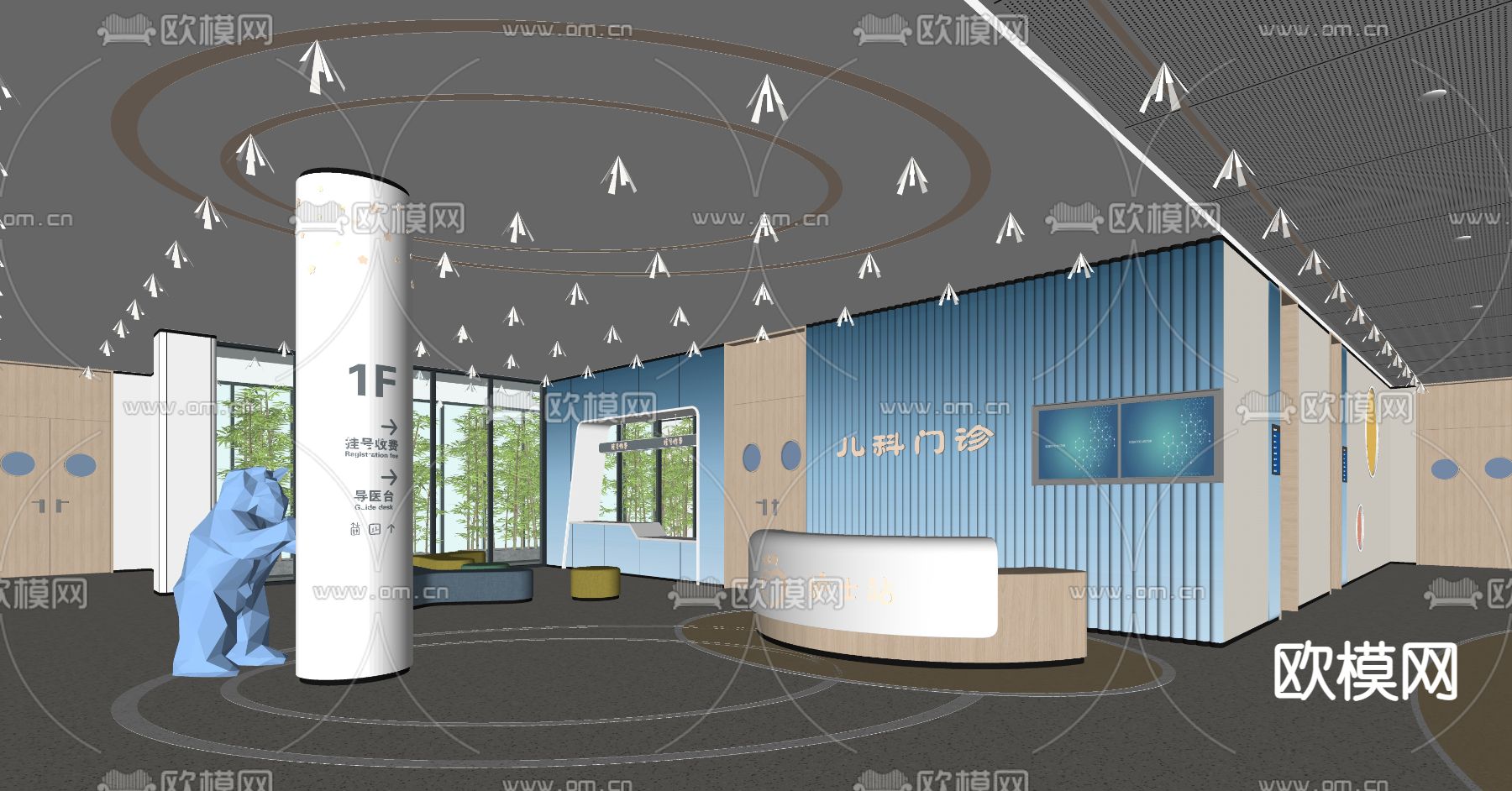 现代儿童医院门诊su模型下载（渲染图2）