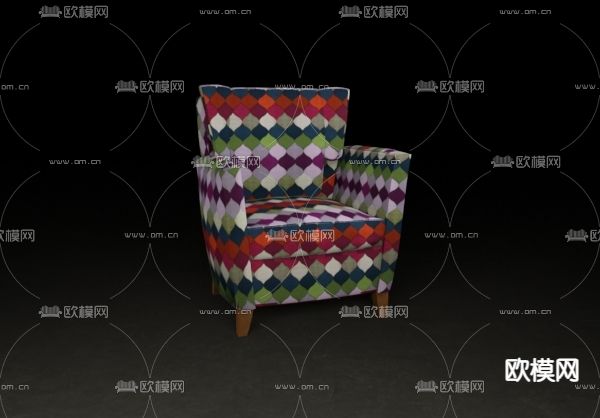 美式复古彩色布艺单人沙发免费3d模型下载