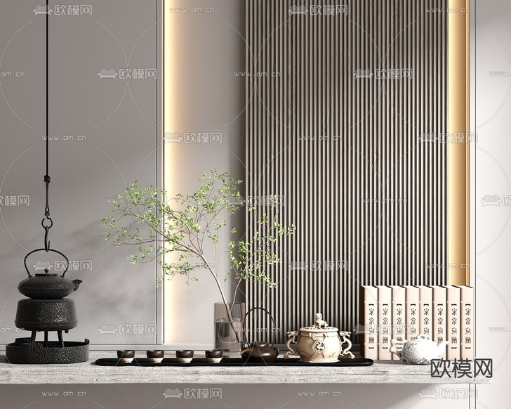 新中式茶壶茶具su模型下载(渲染图1)