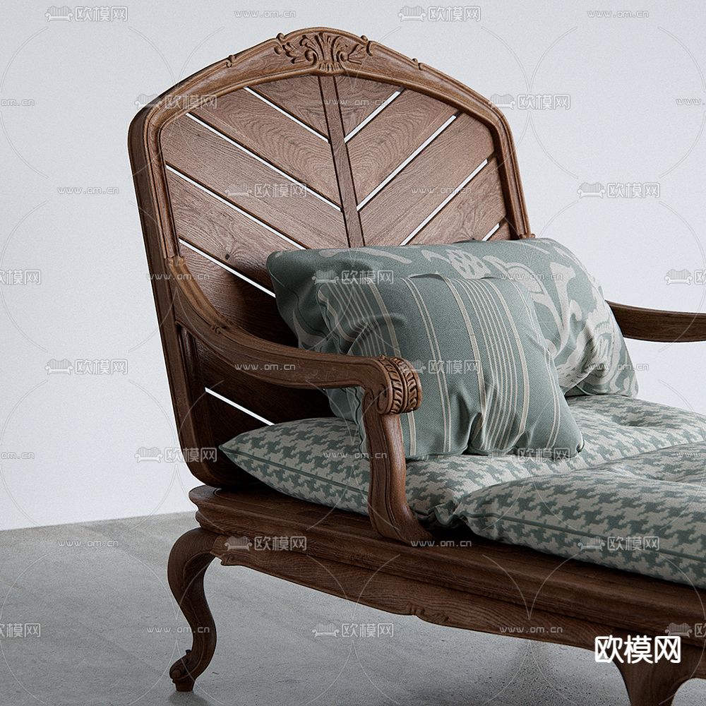 美式实木躺椅3d模型下载（渲染图2）