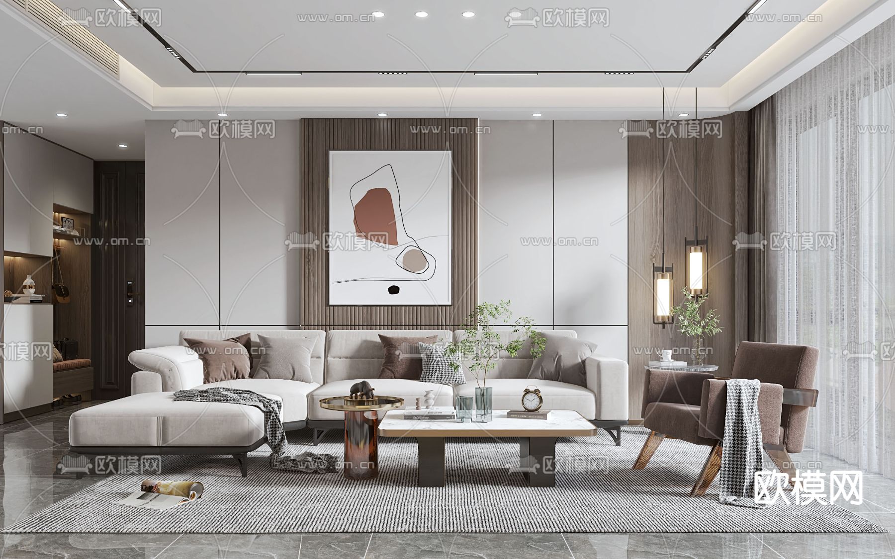 现代轻奢客厅3d模型下载（渲染图1）