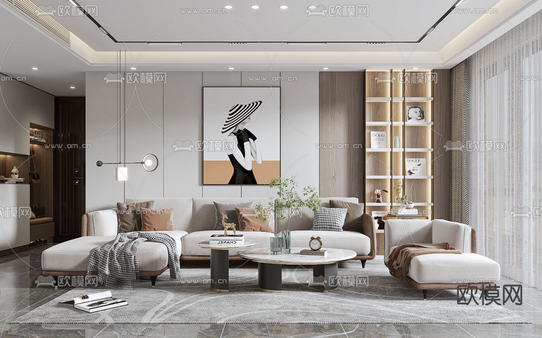 现代轻奢客厅3d模型下载（渲染图1）