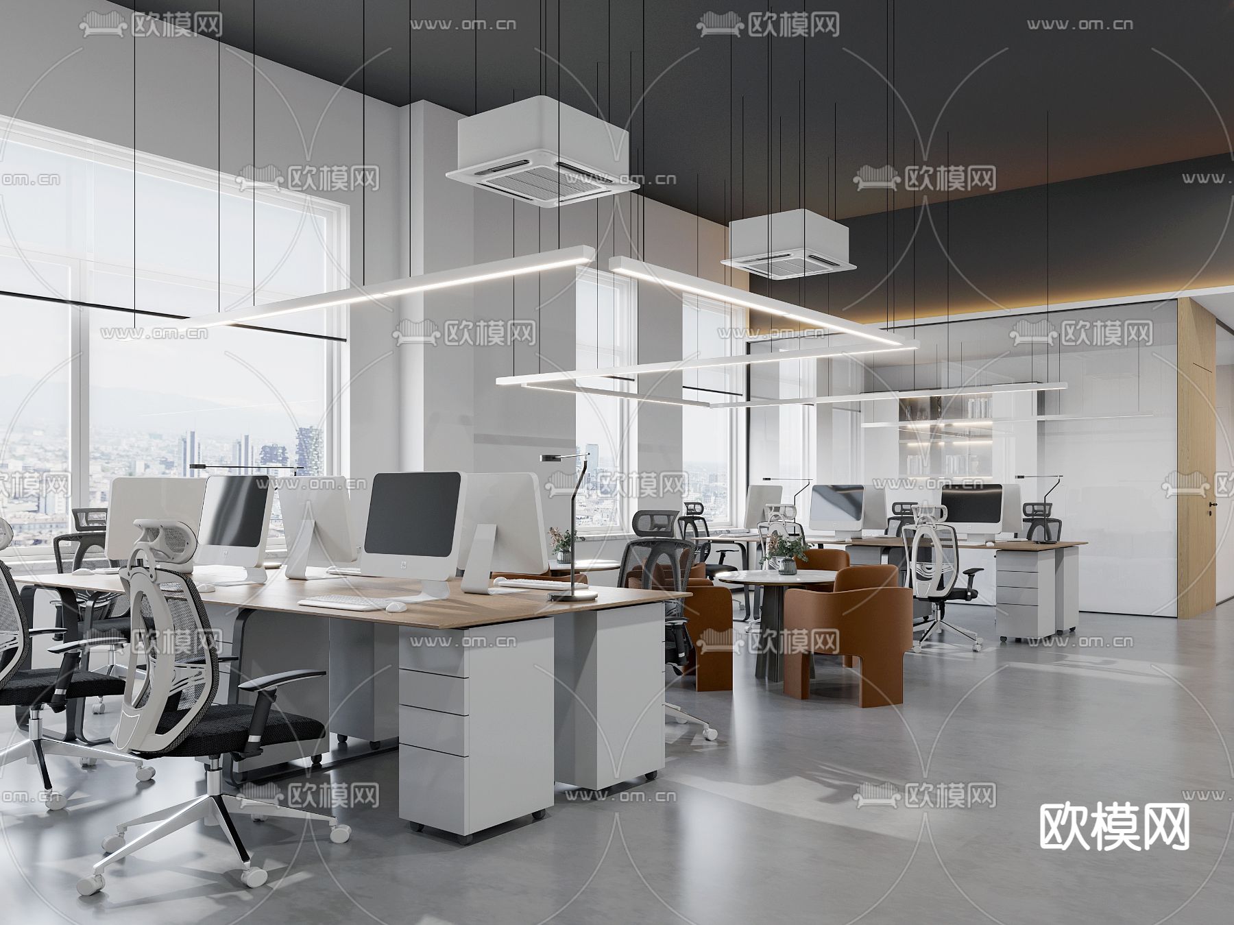 现代敞开式办公区3d模型
