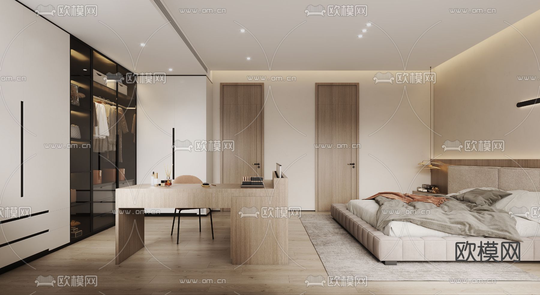 现代简约卧室3d模型下载（渲染图2）