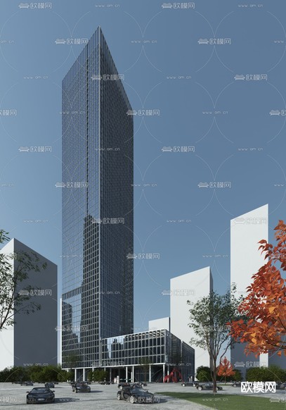 现代高层办公楼建筑外观3d模型下载