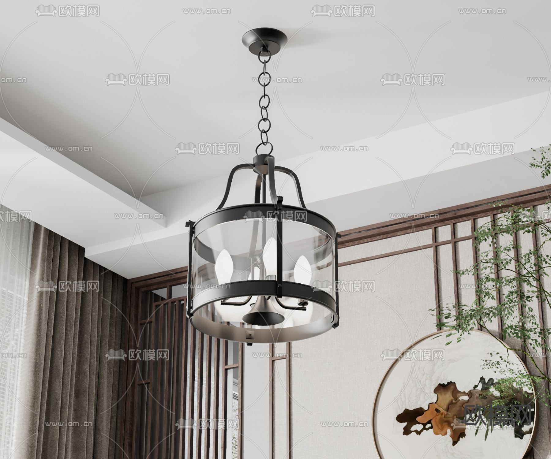 工业风圆形烛台吊灯3d模型下载