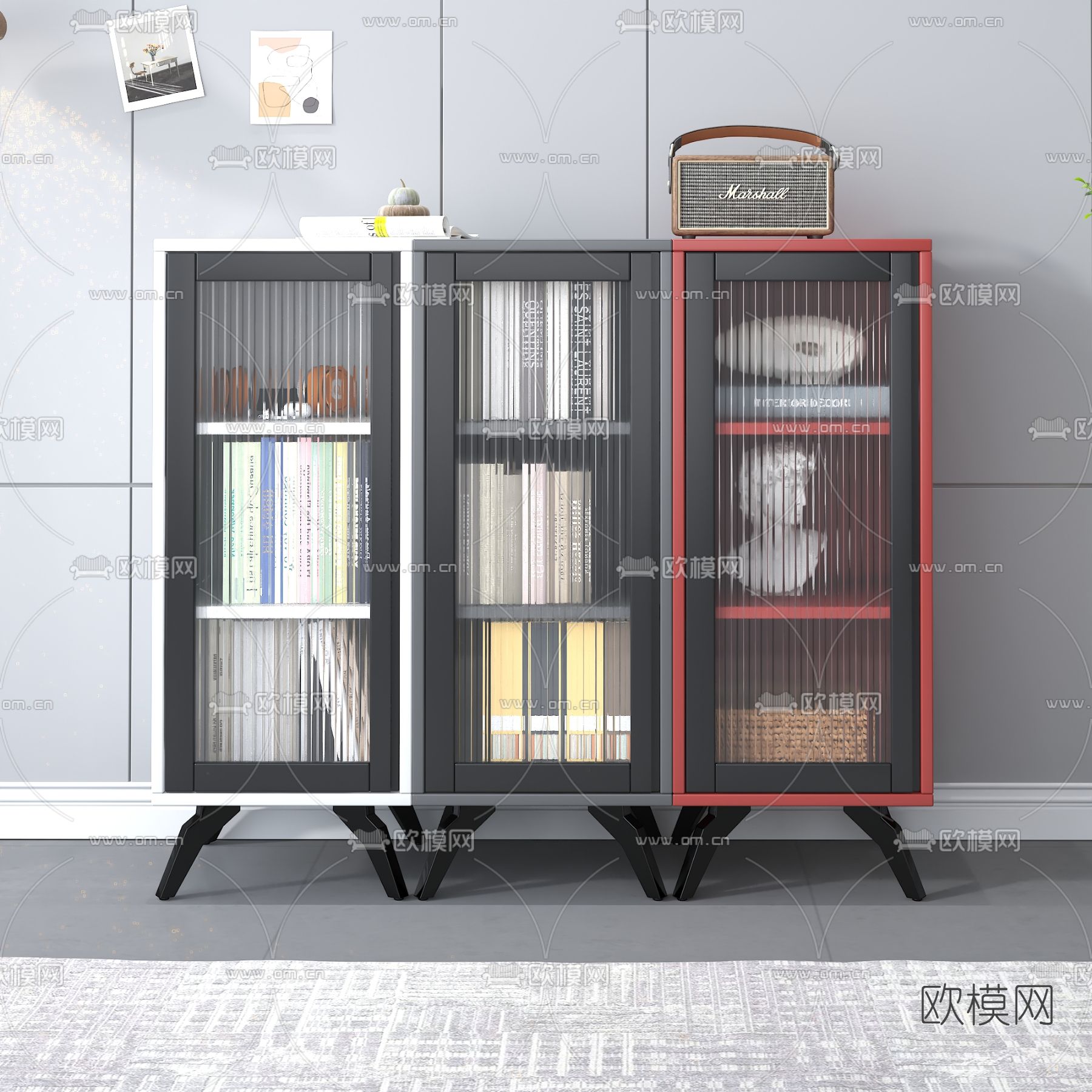 北欧书柜边柜3d模型下载（渲染图2）