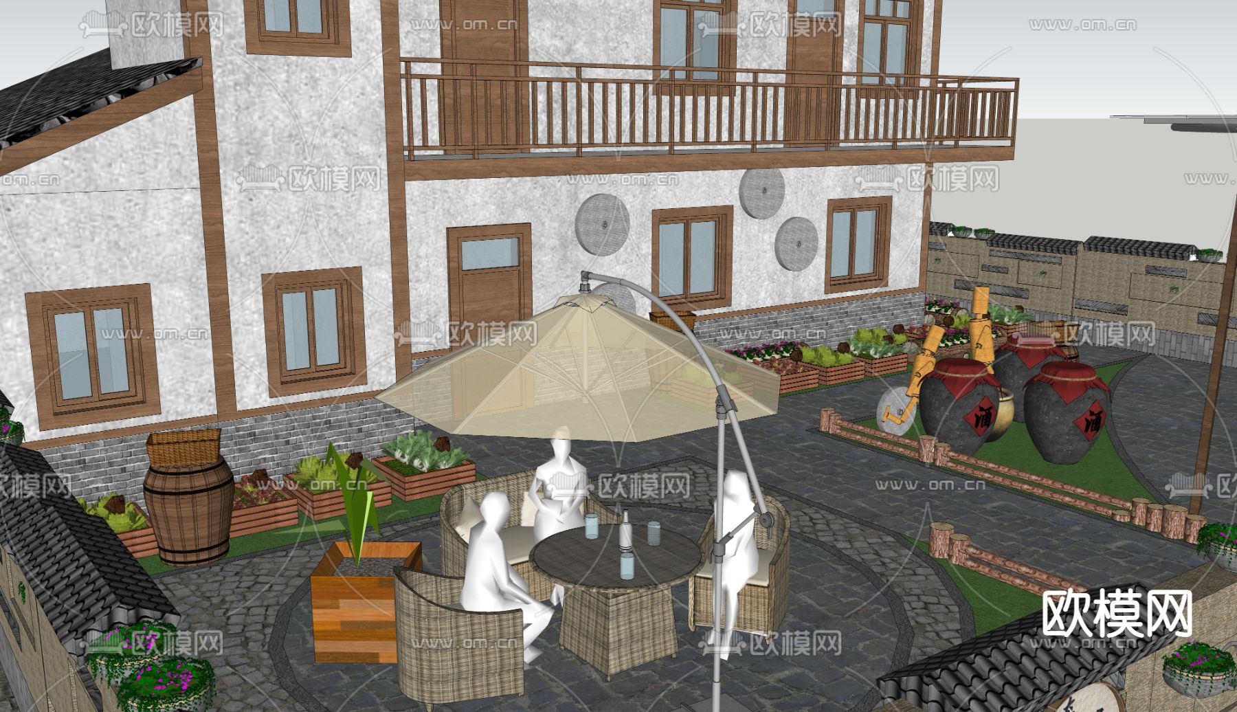 新中式乡村庭院su模型下载（渲染图4）