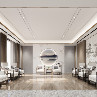  新中式贵宾接待室su模型 