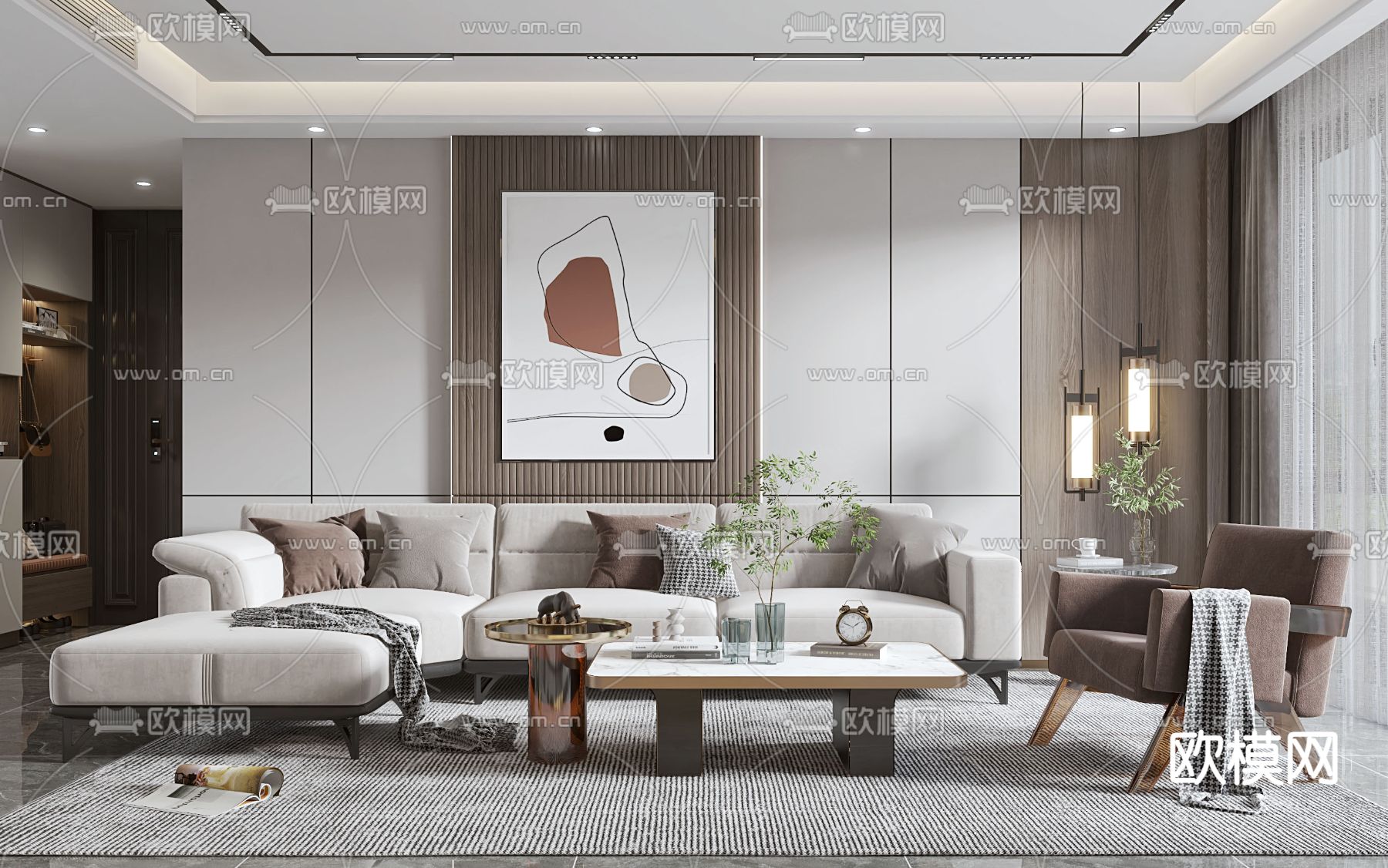 现代轻奢客厅3d模型下载（渲染图2）