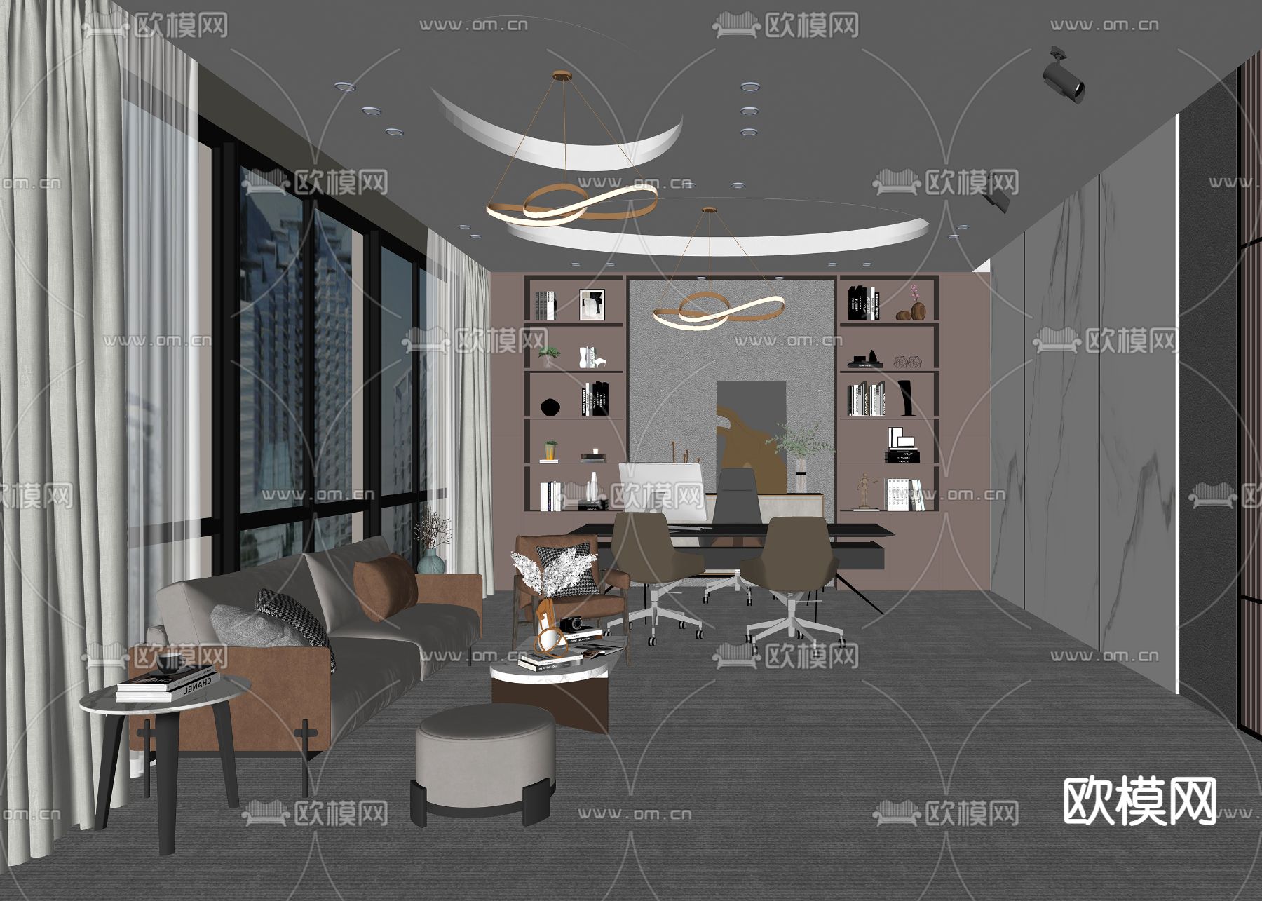 现代总经理办公室su模型下载（渲染图2）