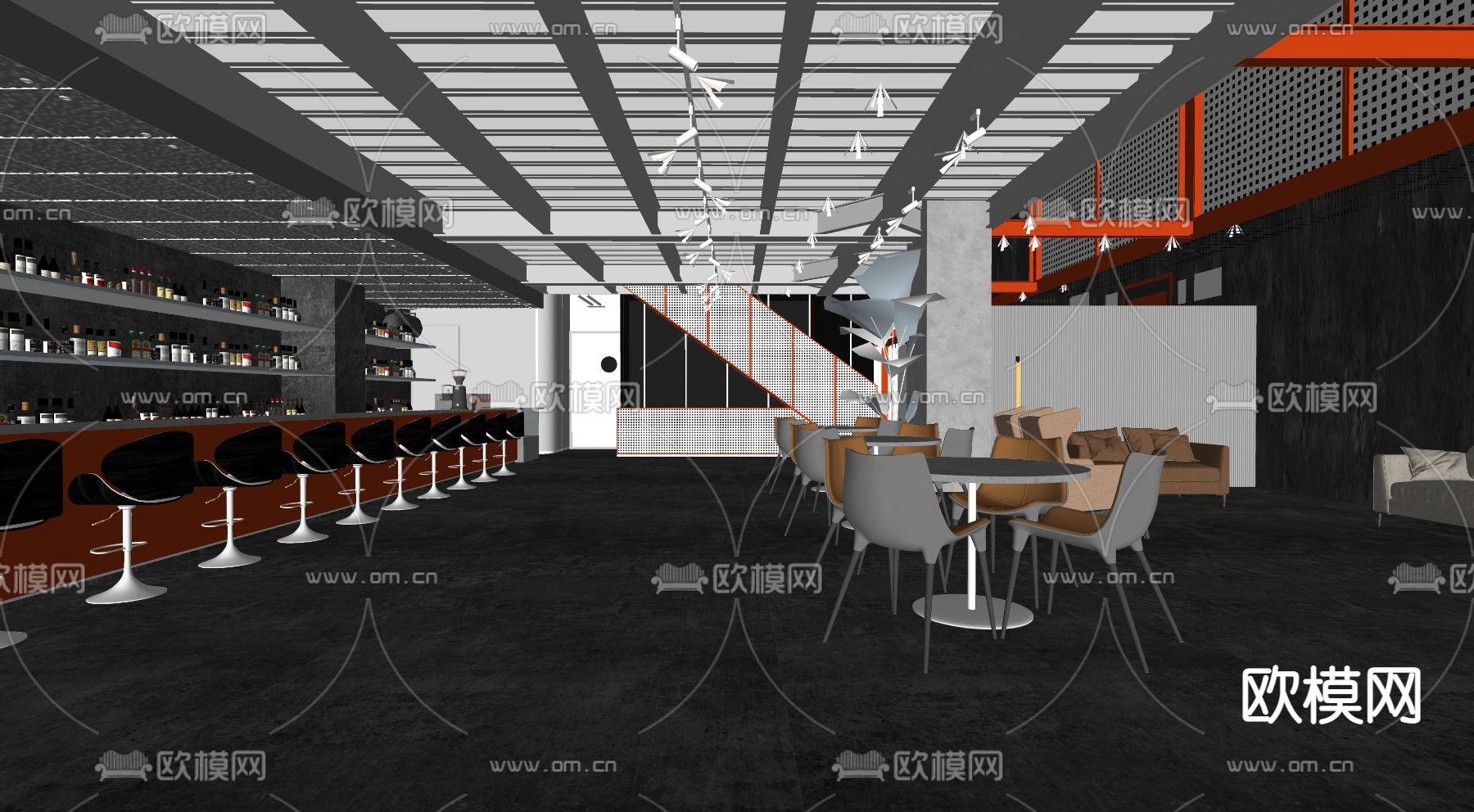 工业风酒吧su模型