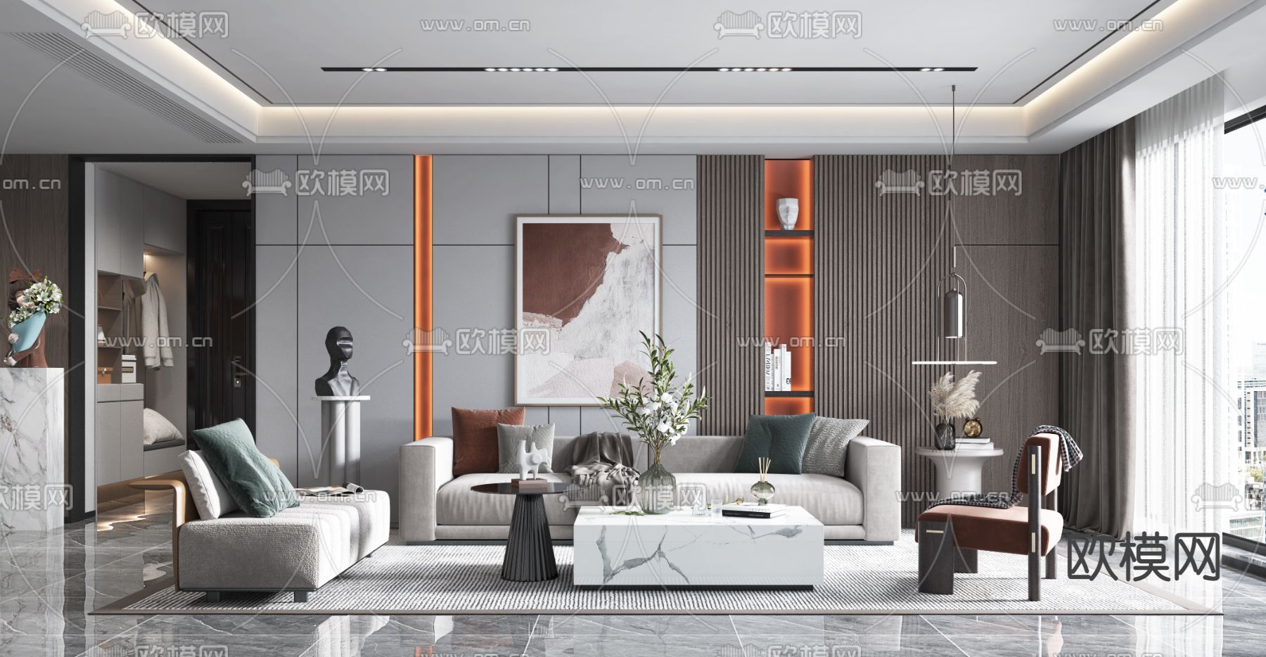 现代布艺沙发组合3d模型下载