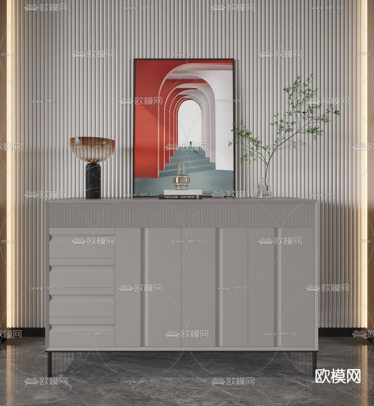 现代轻奢边柜3d模型下载