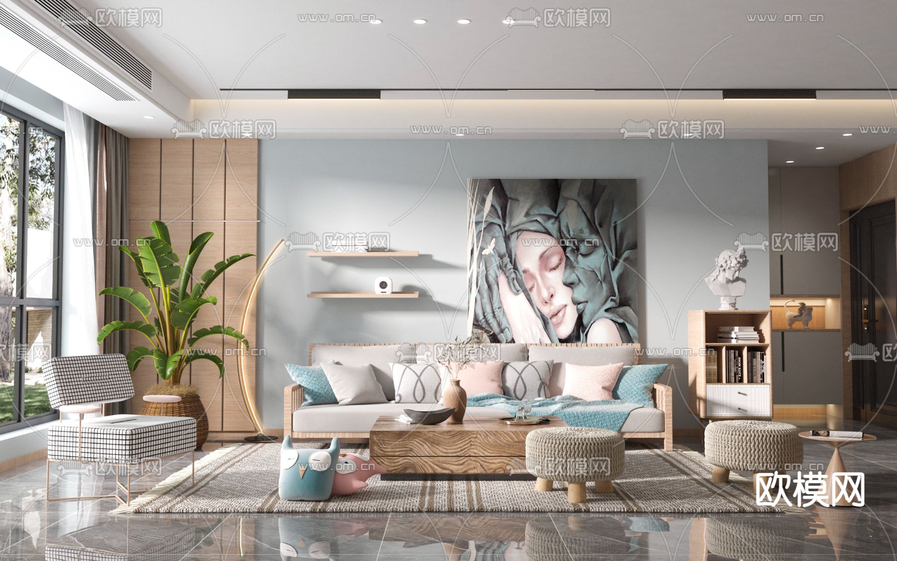 北欧客厅3d模型下载（渲染图2）