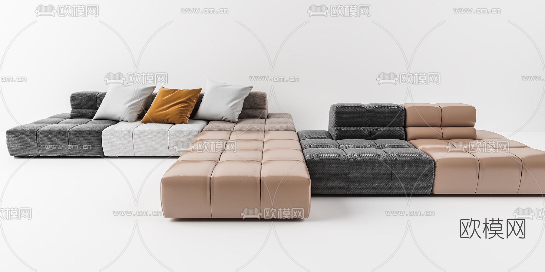 现代拼接办公多人沙发3d模型下载