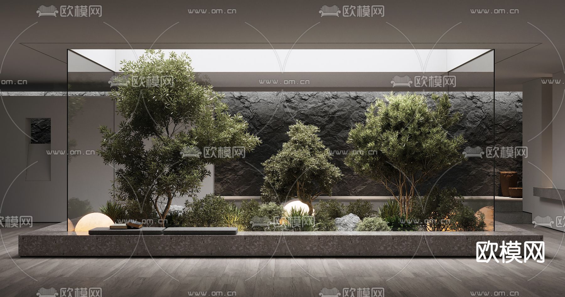 现代别墅天井景观小品3d模型下载_ID11940186_3dmax免费模型-欧模网