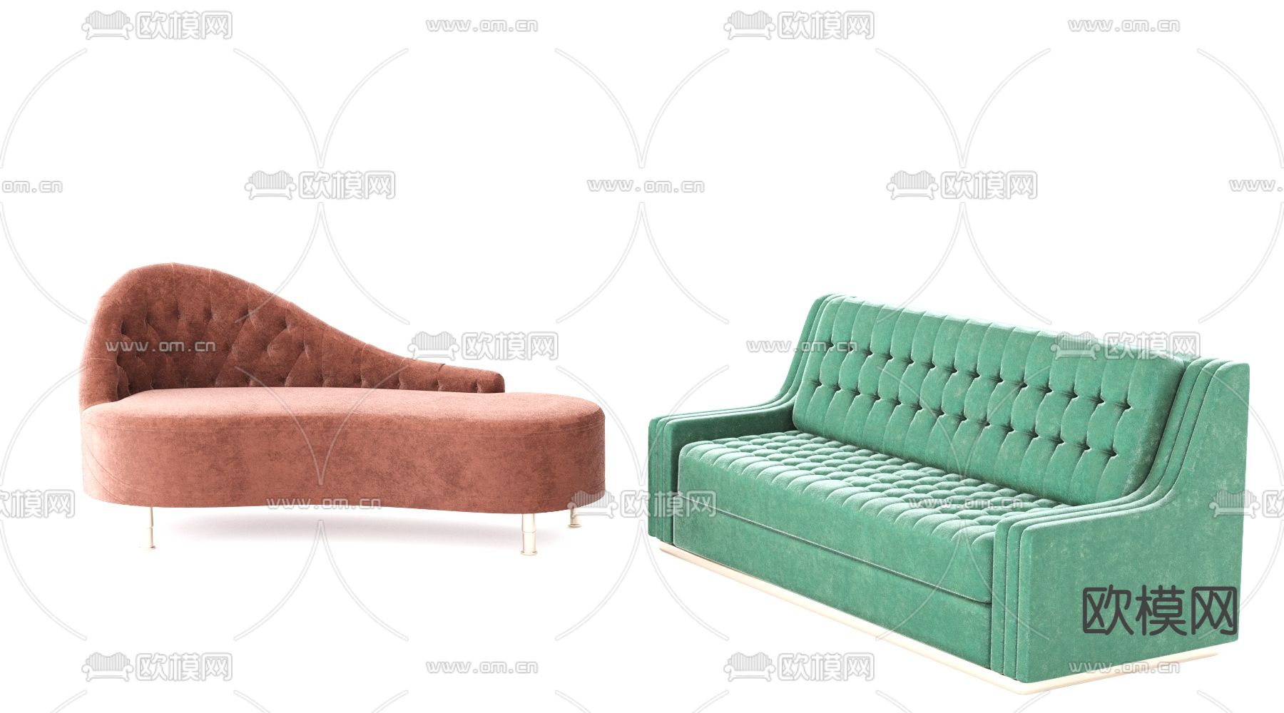 简欧绒布贵妃椅3d模型下载（渲染图2）