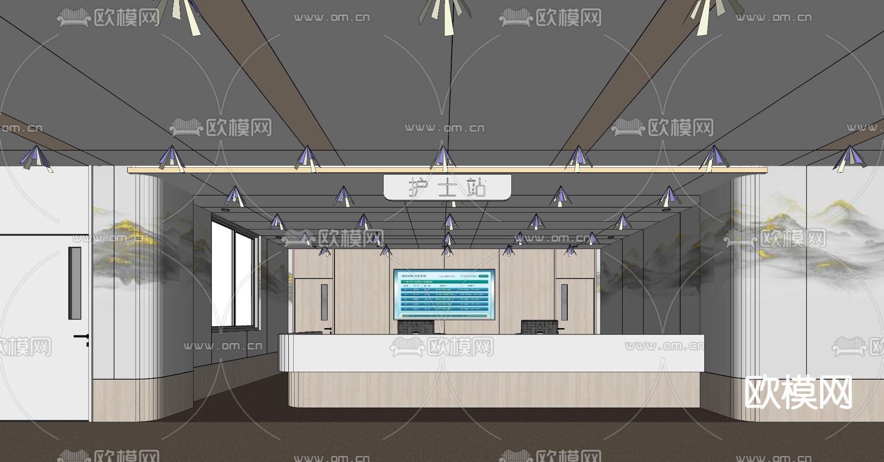 现代医院护士站su模型下载（渲染图2）