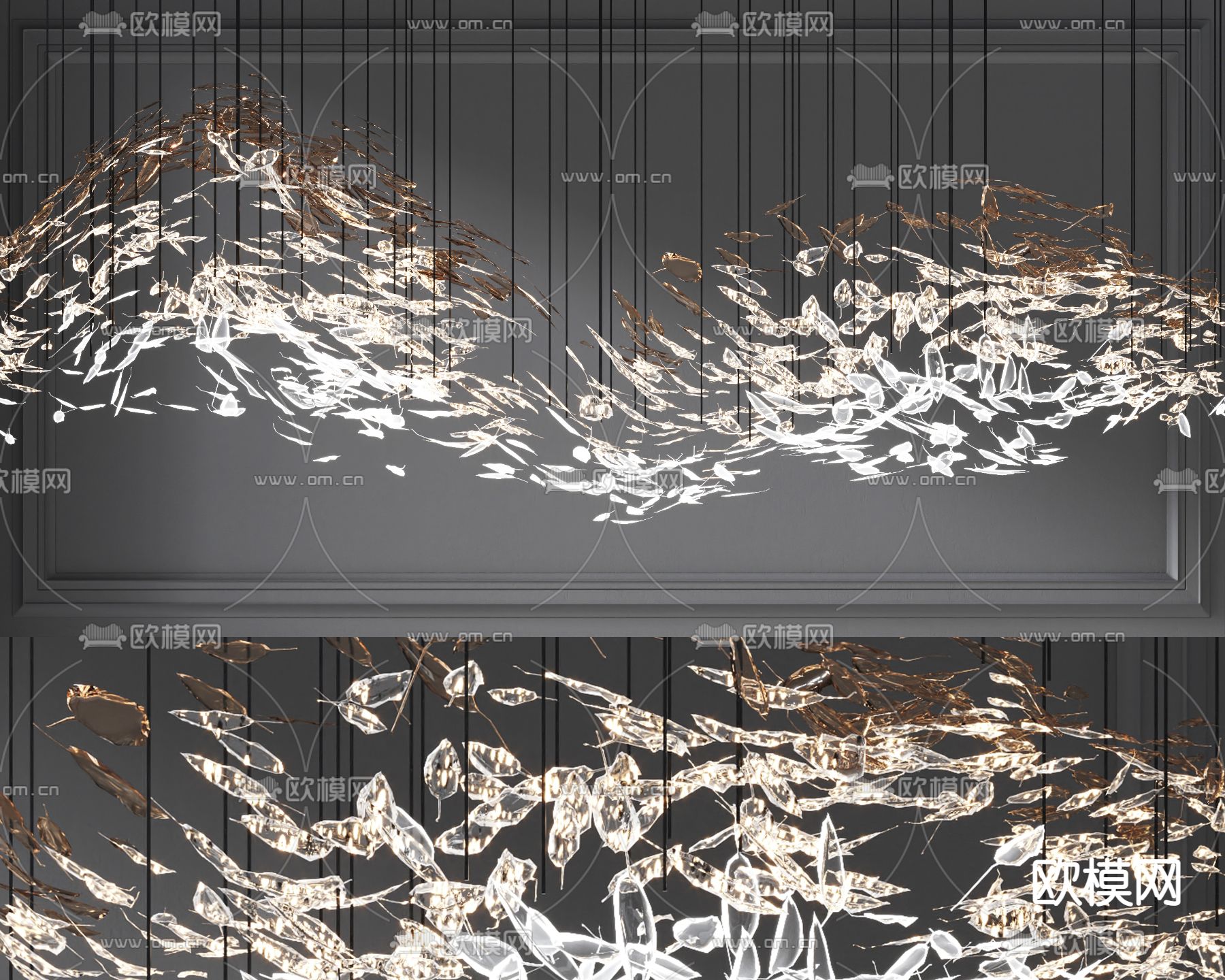 现代水晶羽毛装饰吊灯su模型下载（渲染图1）