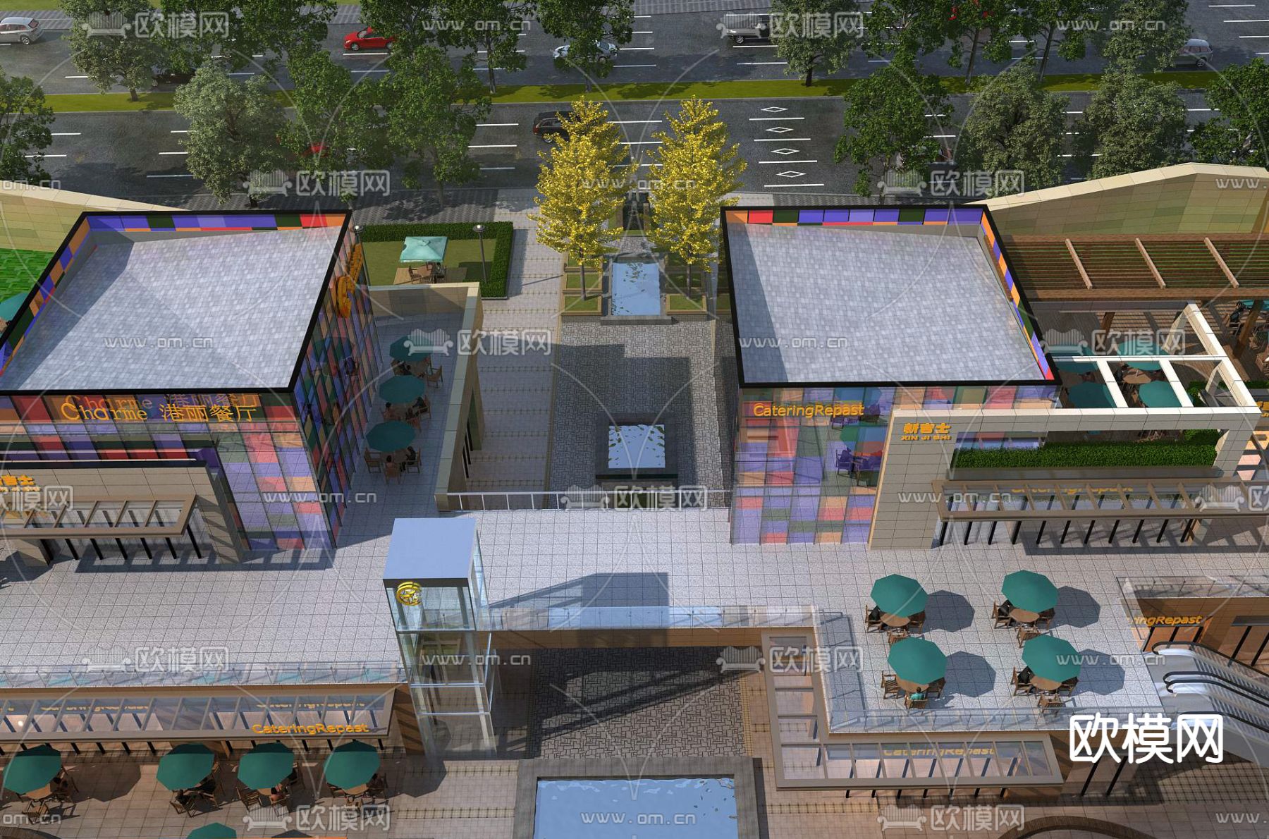 现代商业街su模型下载（渲染图3）