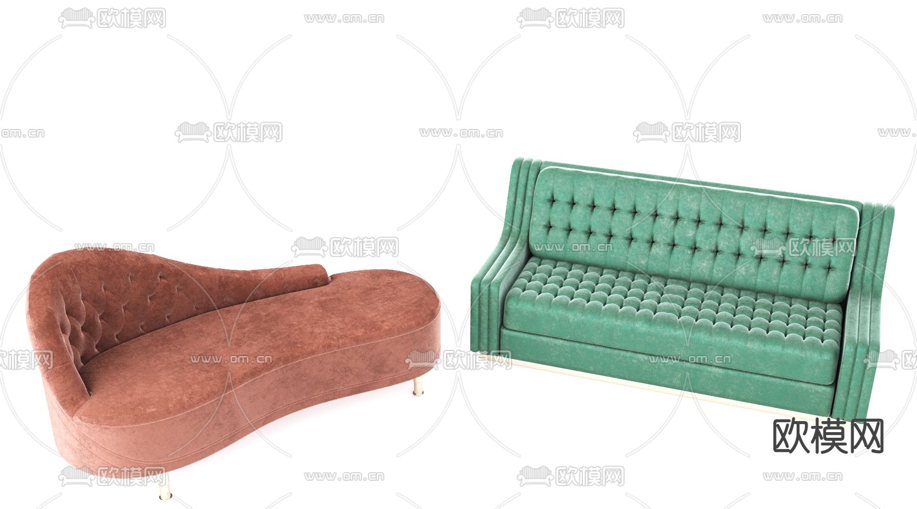简欧绒布贵妃椅3d模型下载（渲染图1）