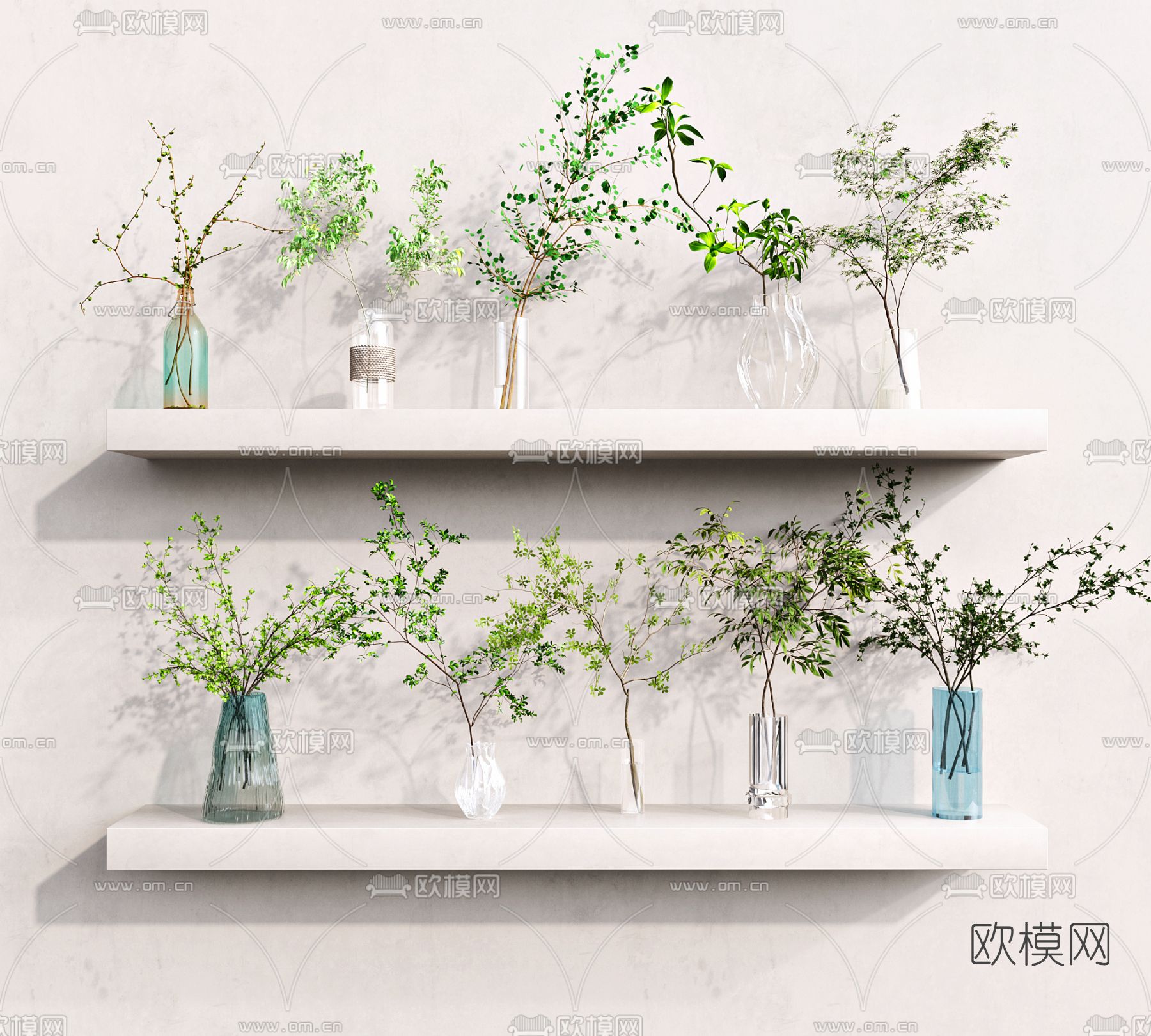 现代绿植水生植物花瓶3d模型下载