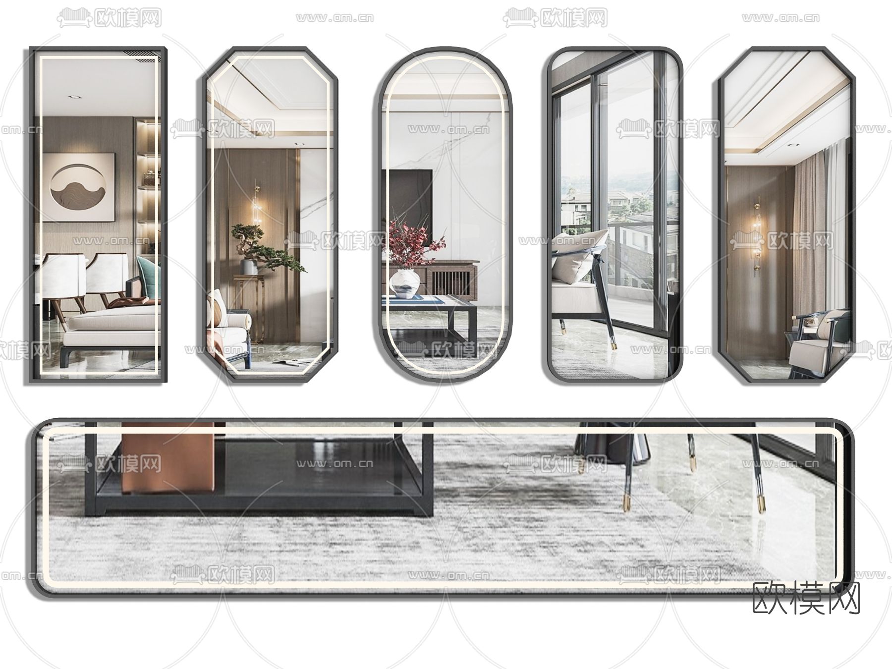 现代条形镜子3d模型下载