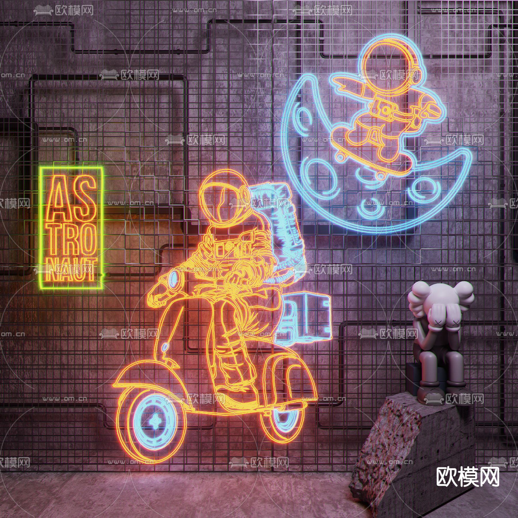 现代宇航员霓虹灯3d模型