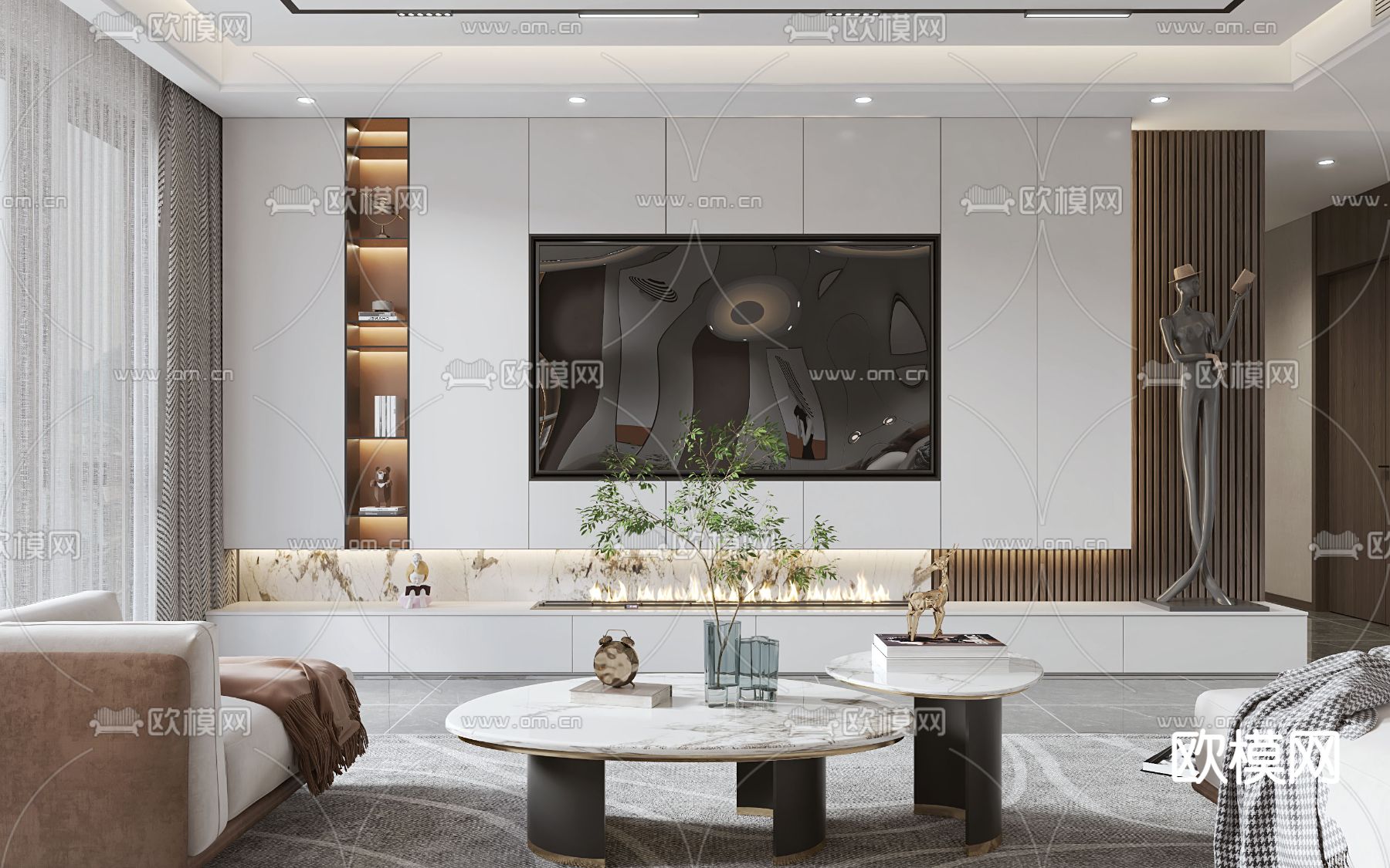 现代轻奢客厅3d模型下载（渲染图3）